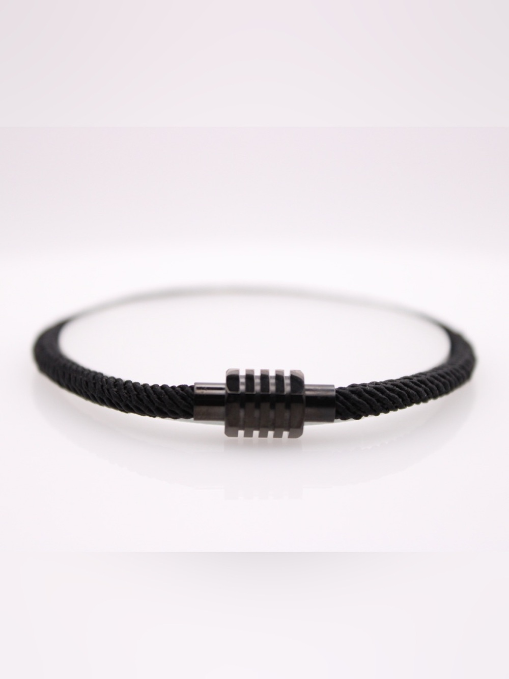 Minimalist Black Braided Cord Bracelet with Cylindrical Clasp